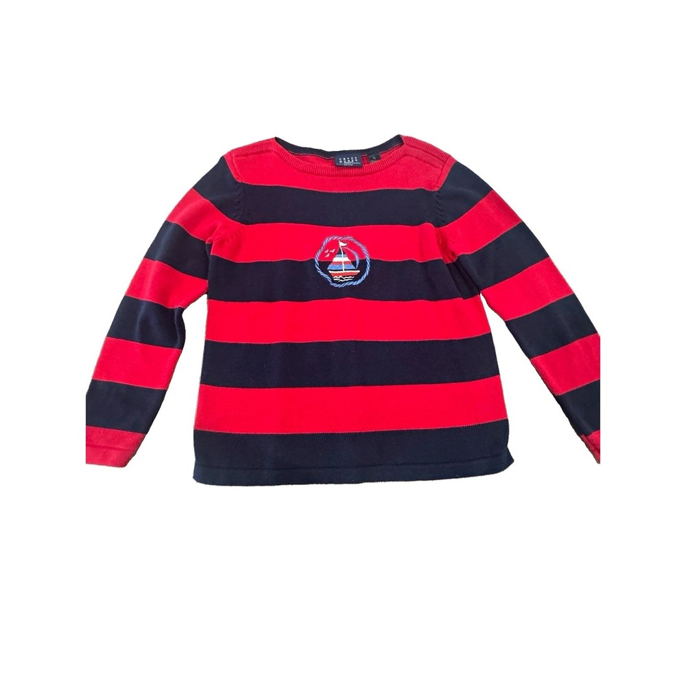 Crazy Horse Women's Petite PL Red/Navy Striped Knit Crew Neck Pullover Sweater